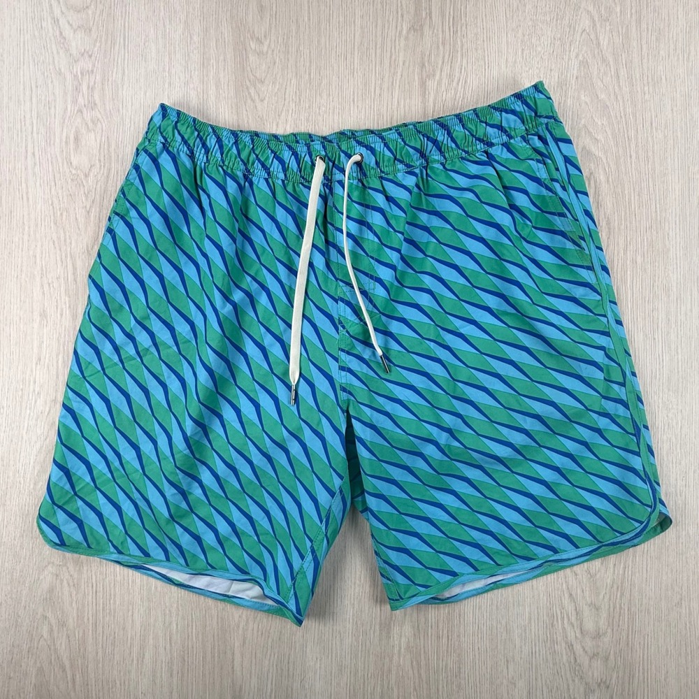 Swim Trunks Fair Harbor Mens XXL Green Blue Geometric Wavy Print Board Shorts - Picture 2 of 11